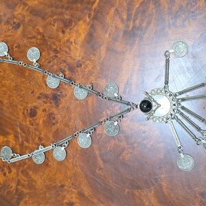VintageSilver Coin Statement Necklace. Very Boho. In Good Condition Approx 15